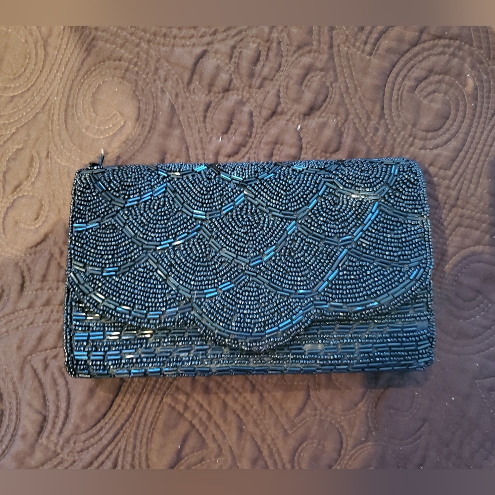 Beaded Black and Blue Clutch